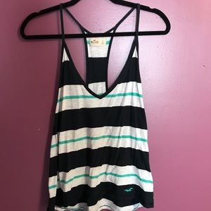 Hollister navy blue, teal, and white striped tank